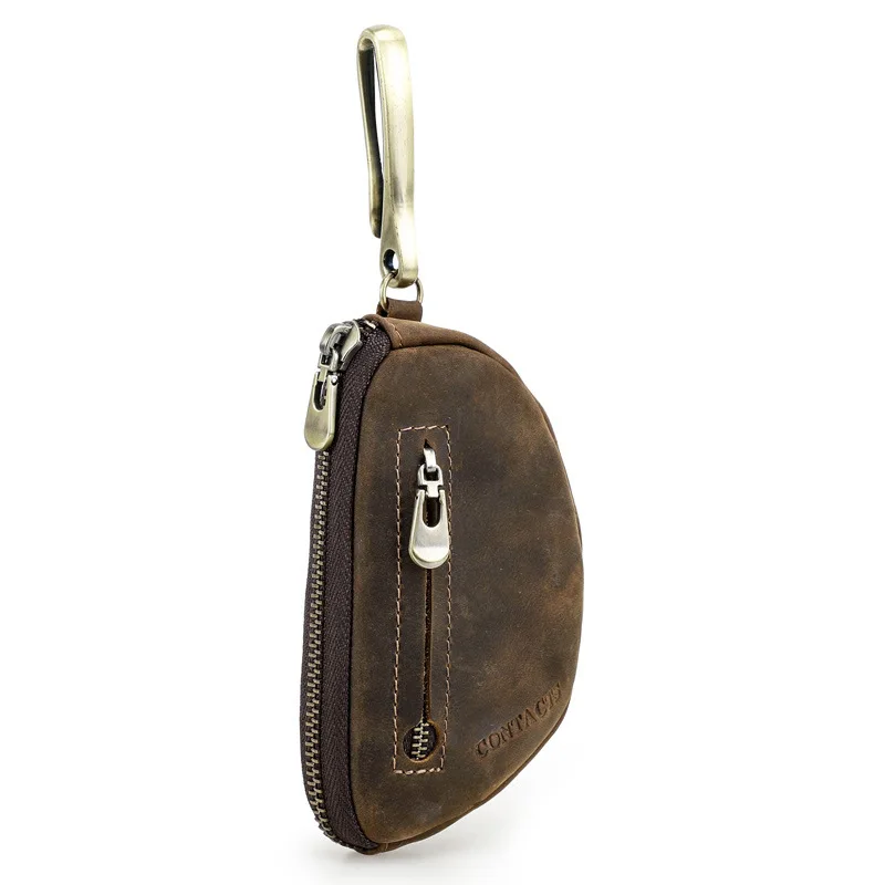 New Fashionable British Style Crazy Horse Zipper Small Wallet Female Airtag Men Tracker Position Leather Key Purse Men's Wallets