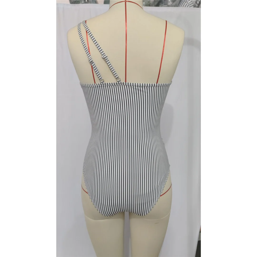 S - XXL Sexy One-Shoulder-Badeanzug mit hohem Beinausschnitt, einteiliger Badeanzug für Damen, gestreifter Monokini-Badeanzug, Badebekleidung, Badeanzug V7096 – Detail 18