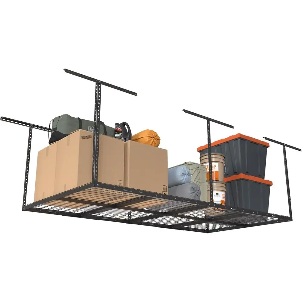 

4ftx8ft Overhead Garage Storage Rack, Heavy-Duty Metal Garage Ceiling Storage Rack, 22''-40 Adjustable Ceiling Drop-Down, 600 lb