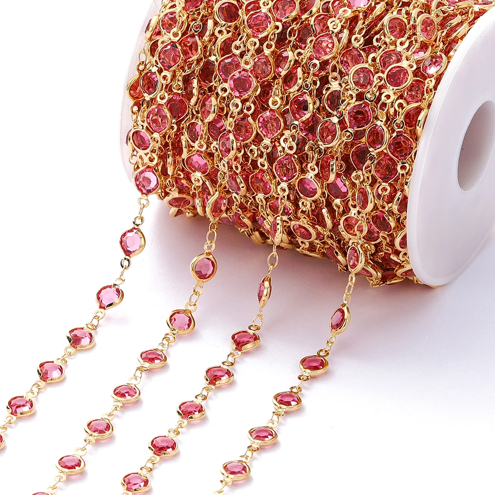 حبات كريستال ملونة لصنع المجوهرات ، حبة زجاجية ، سلسلة قلادة ذهبية KC ، إكسسوارات للحرف اليدوية ، 1 متر لكل لفة ، 6 من الخرز الكريستالي