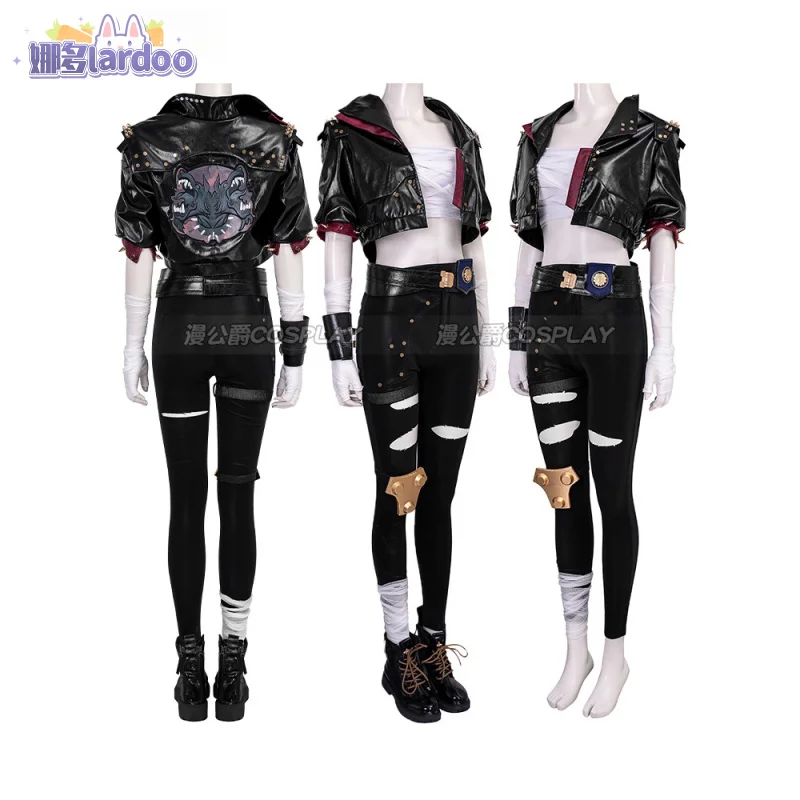 Anime Arcane Season 2 Vi Cosplay Costume Wig Game LOL The Piltover Enforcer Black Leather Coat Pants Comic Con Suit Lardoo