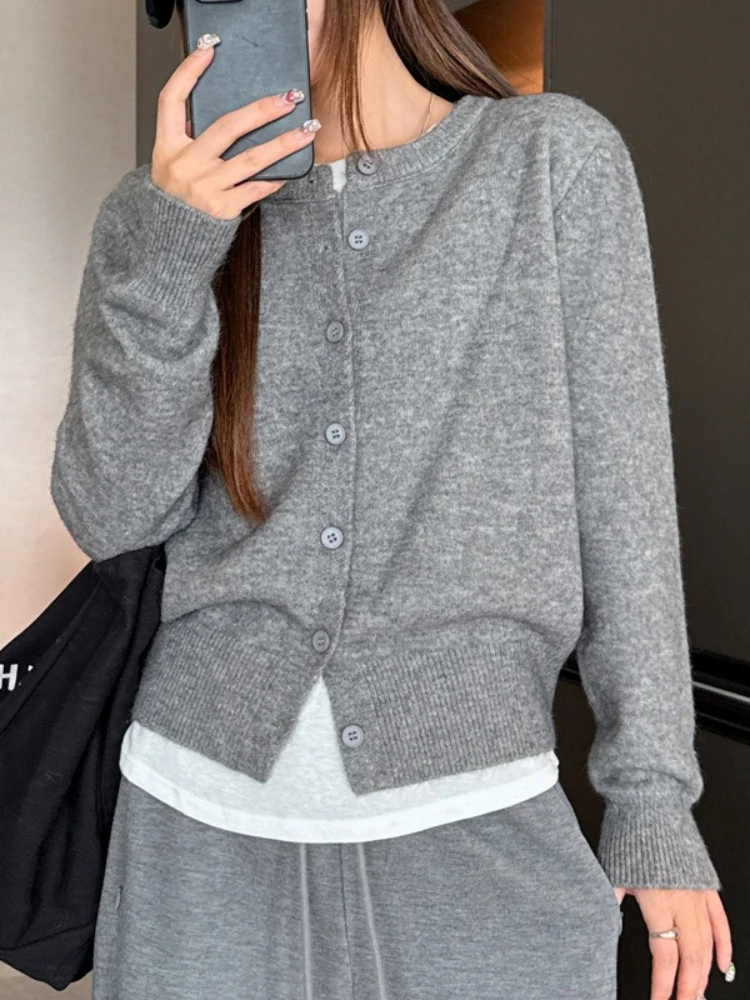 Spring Autumn Women's Knit Cardigan Loose Casual Sweater Simple Versatile Long Sleeve Coat Elegant Solid Color Female Clothing