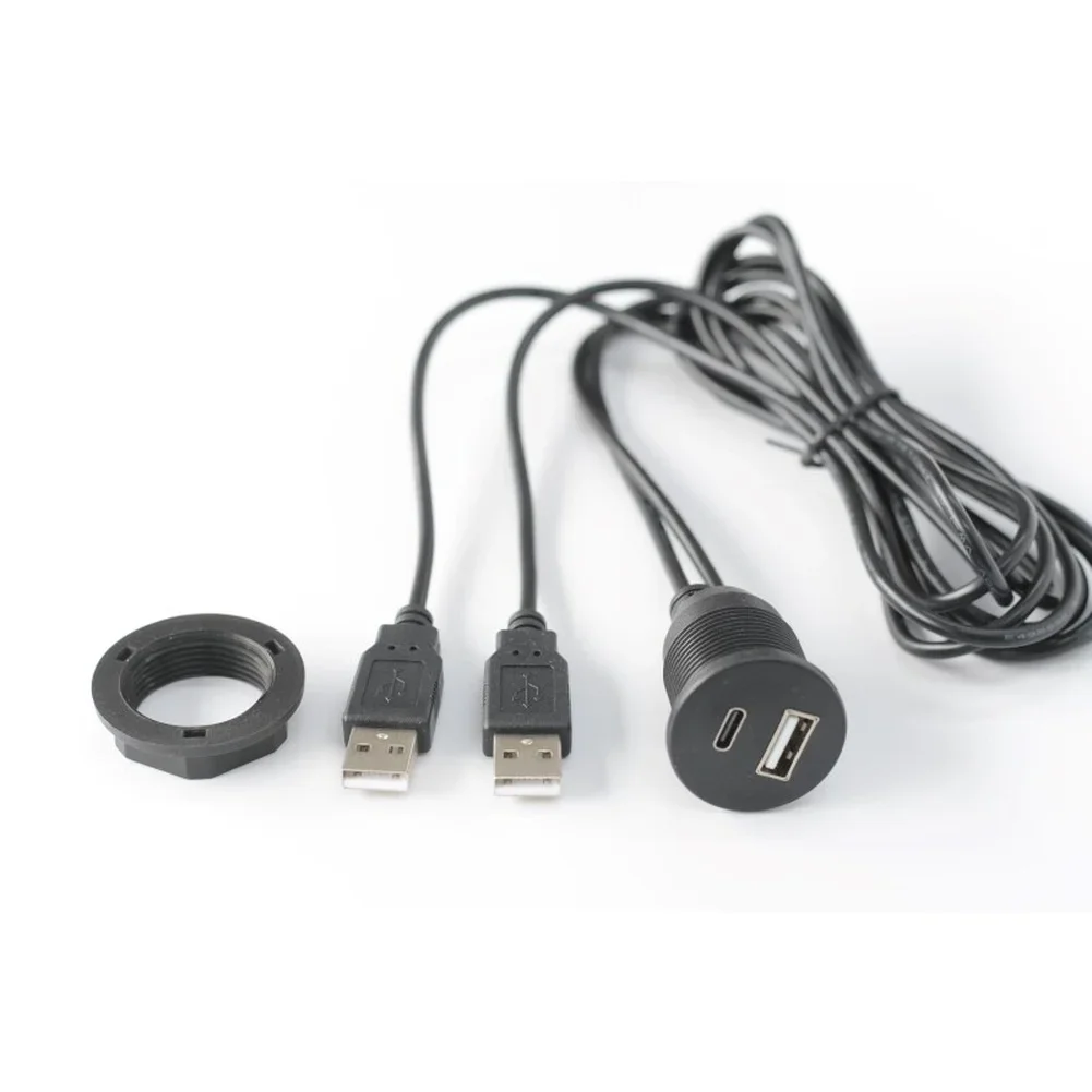 150cm USB2.0 Male To USB-A + Type-C Extension Cable For Vehicle Motorcycle RV Marine Audio Data And Power Transfer