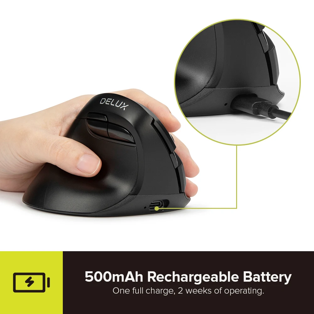 Delux M618ZD Ratón vertical inalámbrico ergonómico de mano izquierda Bluetooth 2,4 GHz RGB ratones silenciosos recargables para oficina