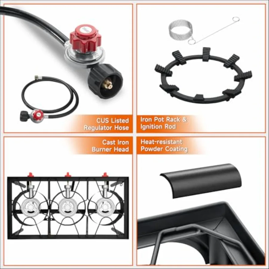 SKOK 3 شعلات موقد البروبان المحمول مع 225000 موقد البروبان عالي الكفاءة للتخييم في الهواء الطلق في الفناء الخلفي للطهي والنزهة