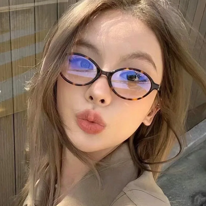0 -0.5 -1.0 -1.5 To -4.0 Oval Frame Women's Myopia Glasses Trendy Anti-Blue Light Near Sighted Glasses Prescription Eyeglasses