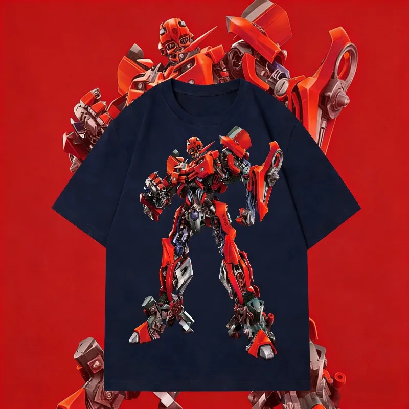 

2025-26 Summer Transformers Graphic 100% Cotton Printed T-shirt for Men Hasbro Brand Children and Unisex Breathable Loose Casual