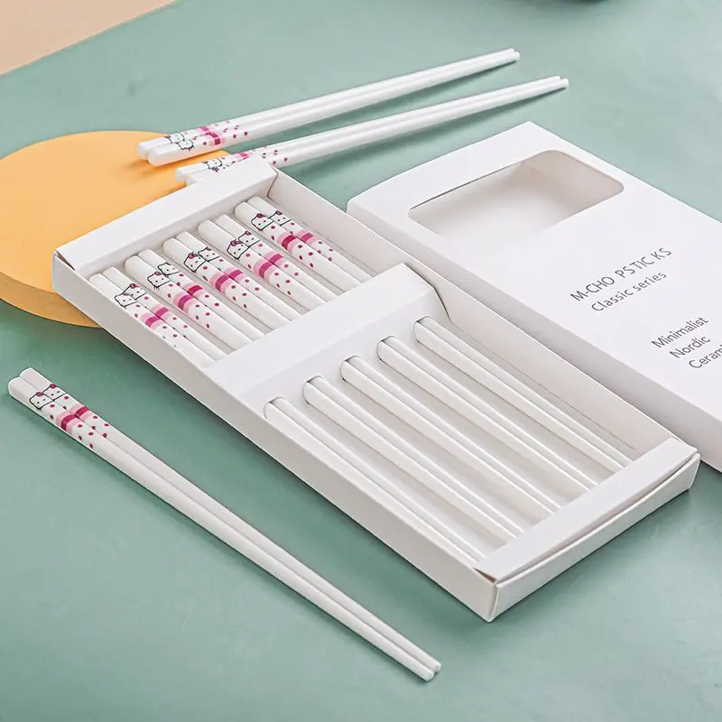 

New exquisite Hello Kitty ceramic chopsticks Cute cartoon food grade antibacterial kitchen anti slip chopsticks Toys for Gifts