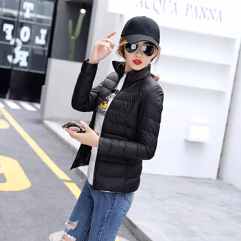 New Arrival Women Stand Collar Coat Black / Navy Blue Fashion Lady Daily Leisure Down Jacket Size 5XL-S