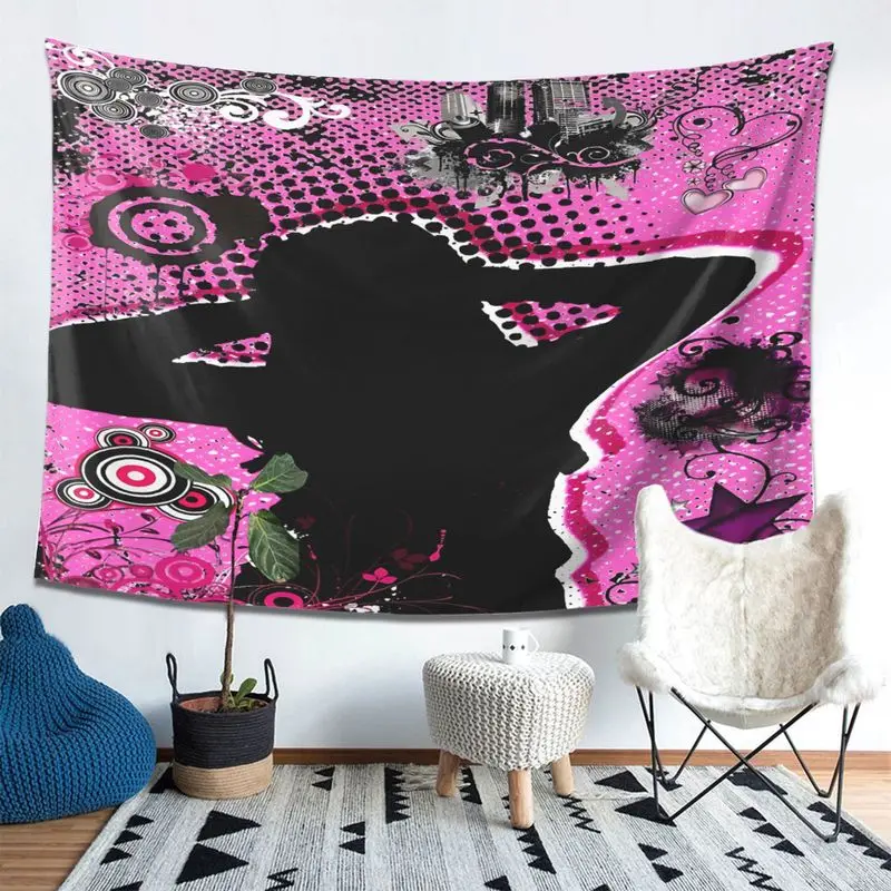 VIKAMA Retro Y2K Girl Tapestry Punk Polka Dots Hearts Stars Graffiti Wall Hanging Home Decor Backdrop
