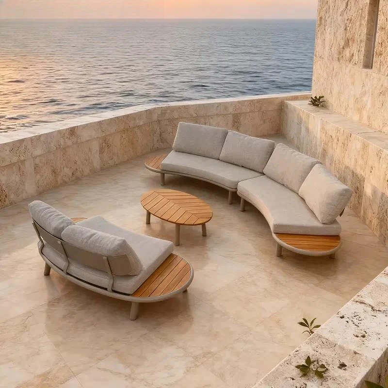 Modern aluminum garden sofa set with waterproof pads and rust-proof outdoor leisure furniture