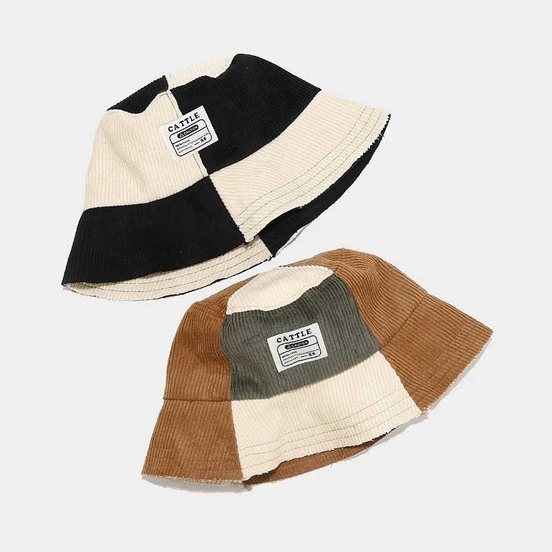 Autumn Winter Retro Corduroy Bucket Hat New Fashion Stitching Color Fisherman Caps Beach Hats For Woman Unisex Panama Hat