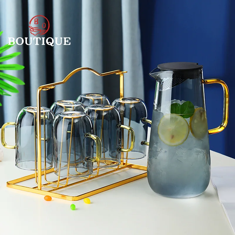 1.6L Transparent Glass Teapot Set Hot Cold Water Jug Pitcher Transparent Coffee Pot Water Bottle Kettle Heat-Resistant Tea Pot