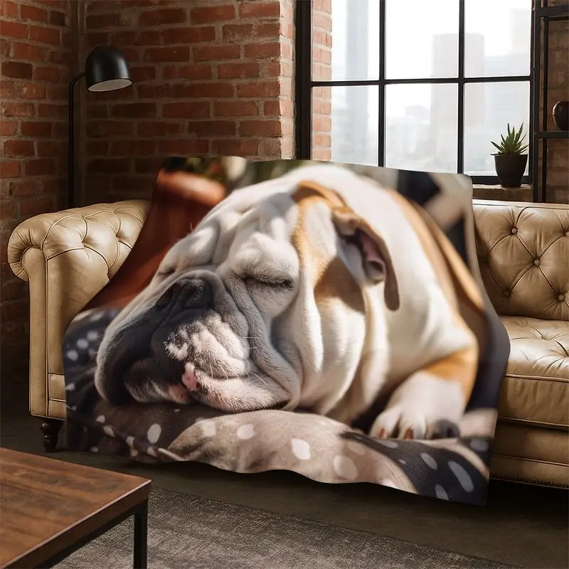 Cute Dog Puppy Cartoon Flannel Blanket Soft Warm Blanket Throw Blanket for Bedroom Living Room Bed Travel Camping Picnic Gift