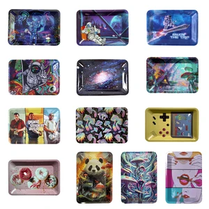 Contenedor de rodadura de bandeja de metal de tabaco Varios patrones 180*125 mm Placa para accesorios para fumar almacenamiento 10 Mejores bandejas de venta de ventas Pink - №4