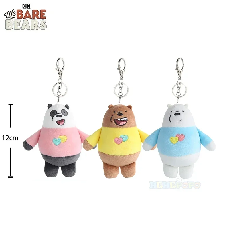 Pluszowy brelok do kluczy We Bare Bears o średnicy 12 cm - serce z przodu z motywem miłości, urocza wisząca ozdoba z kreskówek