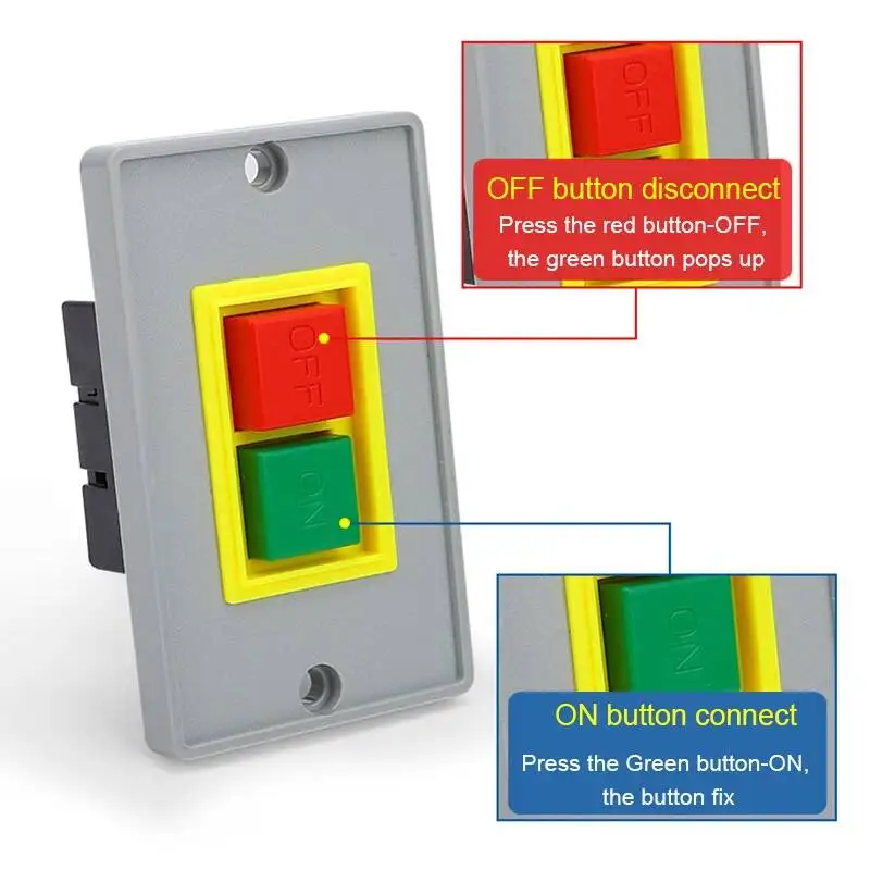2pcs QKS2-5 On/Off Self Locking Push Button Switch 3 Phase 3P 380V AC 5A Green/Red 2 Position Start-up Bench Drilling Machine