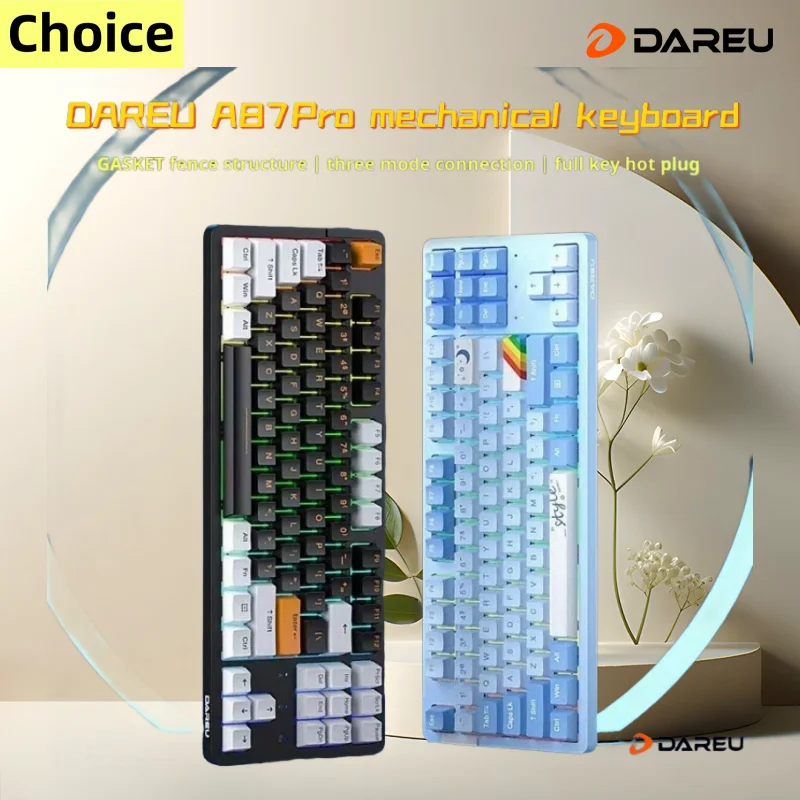 DAREU A87pro 기계식 키보드, 3 가지 모드, 핫 스왑, 다이나믹 RGB 인체 공학, 무선 게임용 키보드, 긴 배터리 수명, PC 게이머 