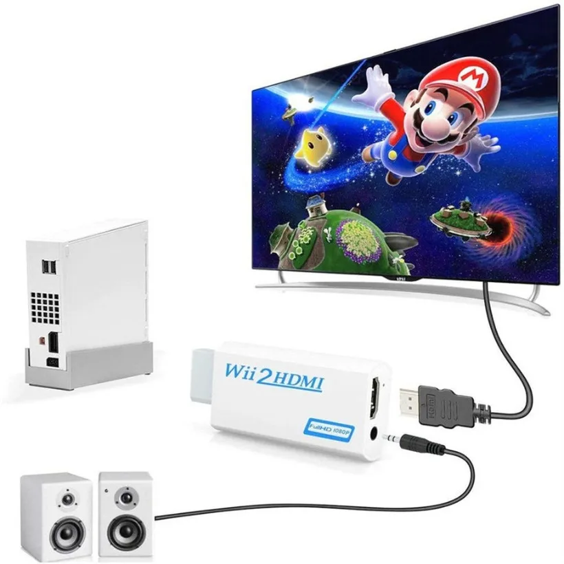 Full HD 1080P Wii to HDMI-compatible Converter Adapter Wii2HDMI-compatible Converter 3.5mm Audio for PC HDTV Monitor Display