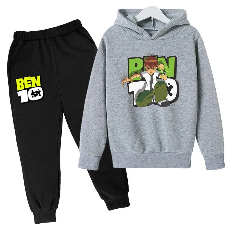 Ben Tennyson 10 Kids Spring Autumn 2pcs Cartoon Print Casual Hoodie+Pants Tracksuits 2-13 Years Boys Girls Outfits Children Sets