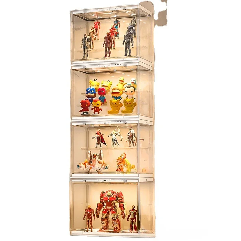 Transparent Acrylic Display Box Voice Control Band Lamp Toy Display Cabinet Dustproof Building Block Car Model Storage Rack