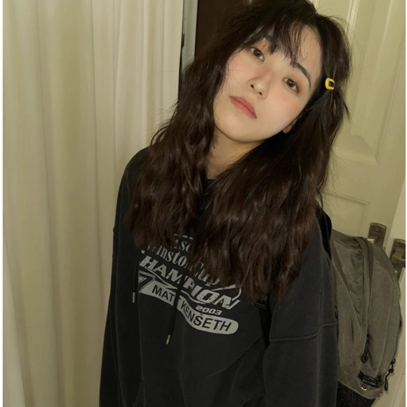 

Женский свитшот с капюшоном, Свободный пуловер в корейском ретро-стиле с надписью, модель Y2K на весну и зиму, 2024