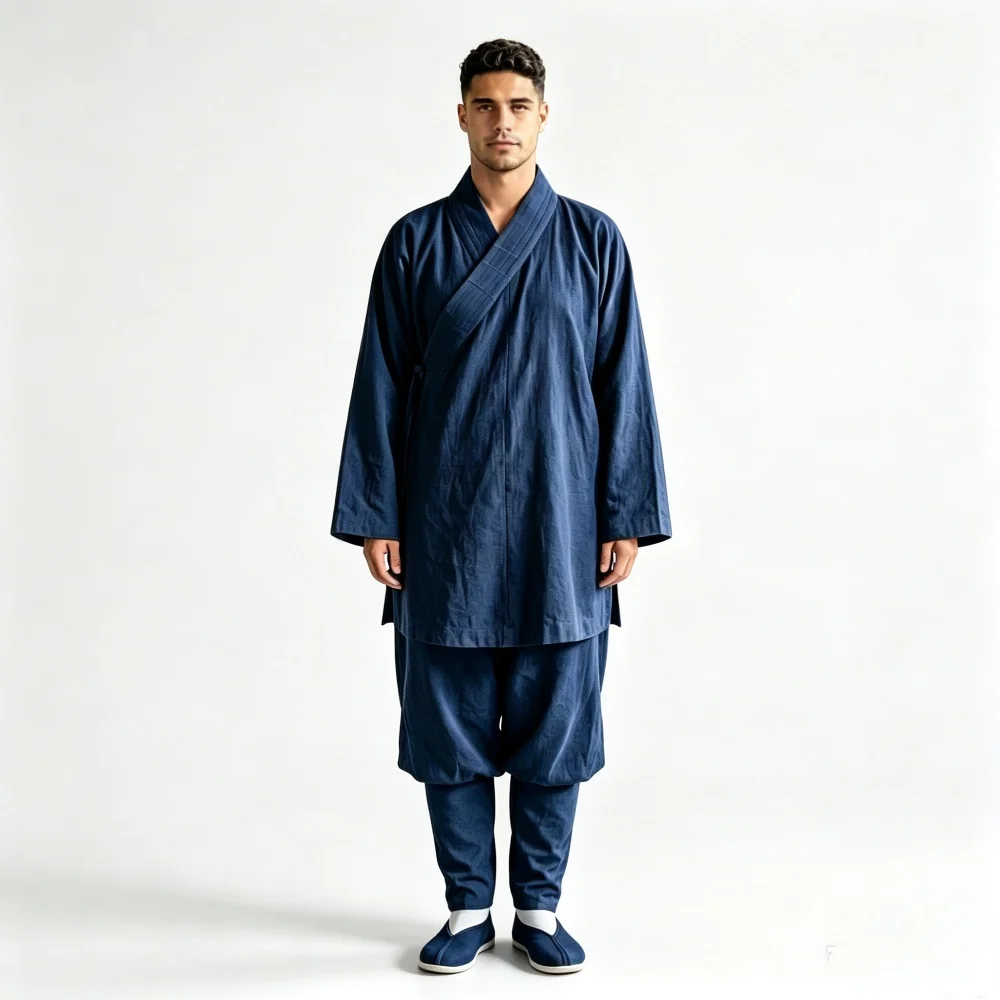 USHINE Unisex Shaolin Monk Robe Set Traditional Buddhist Zen Meditation Uniform Kung Fu Martial Arts Training Clothes