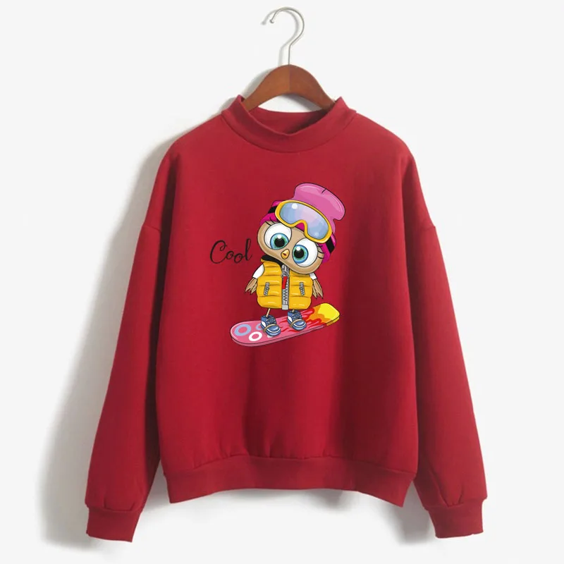 

Cute Owl Graphic Print Women Sweatshirt Sweet Korean O-neck Knitted Pullover Thick Autumn Winter Candy Color Loose Lady Clothing