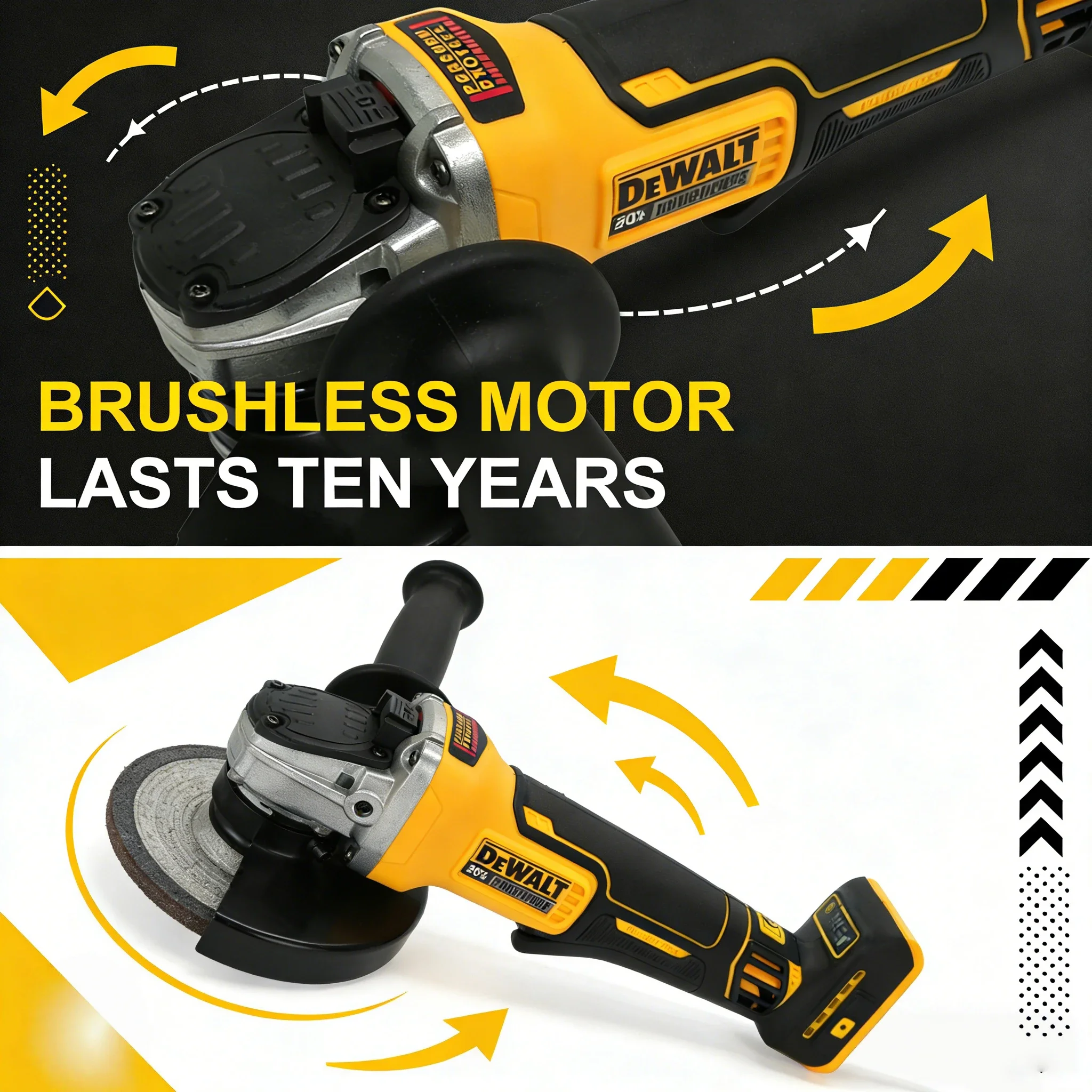 Dewalt DCG406 Brushless Angle Grinder: 125/100MM, 9000RPM Cutting & Polishing Machine (Compatible with 20V Lithium Batteries)