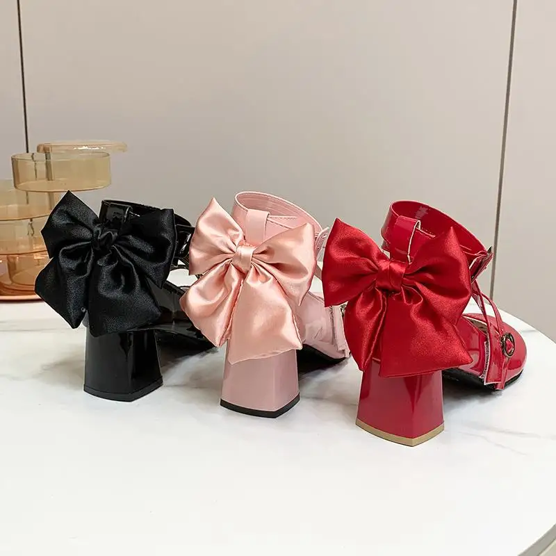 Japanese Lolita Butterfly Thick Sole High Heels Mary Jane Kawaii Shoes for Women Leather Girls Single Shoe