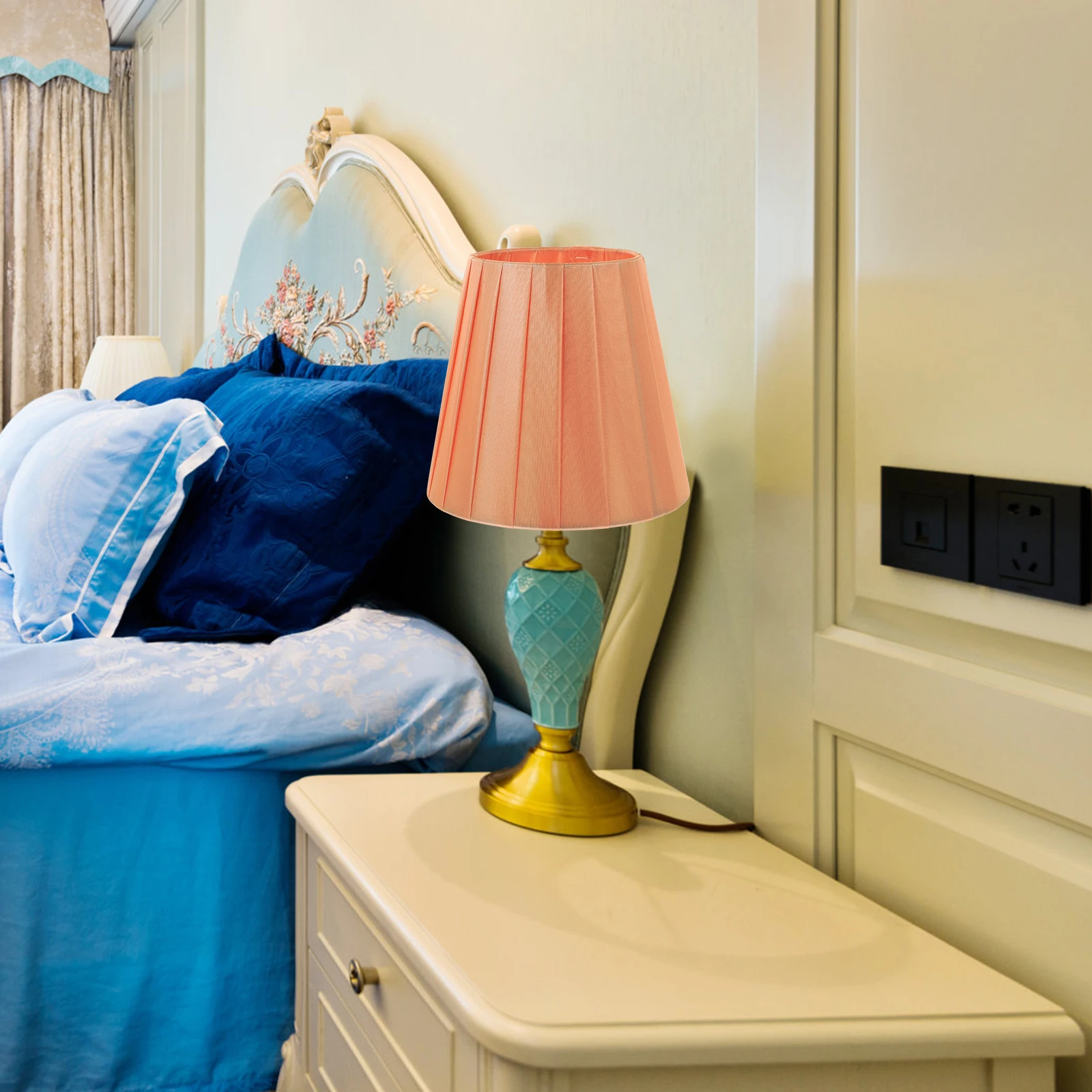 

Clamp Lampshade for Bedroom Nightstand Fabric Cover Pleated Cloth Shades Wicker