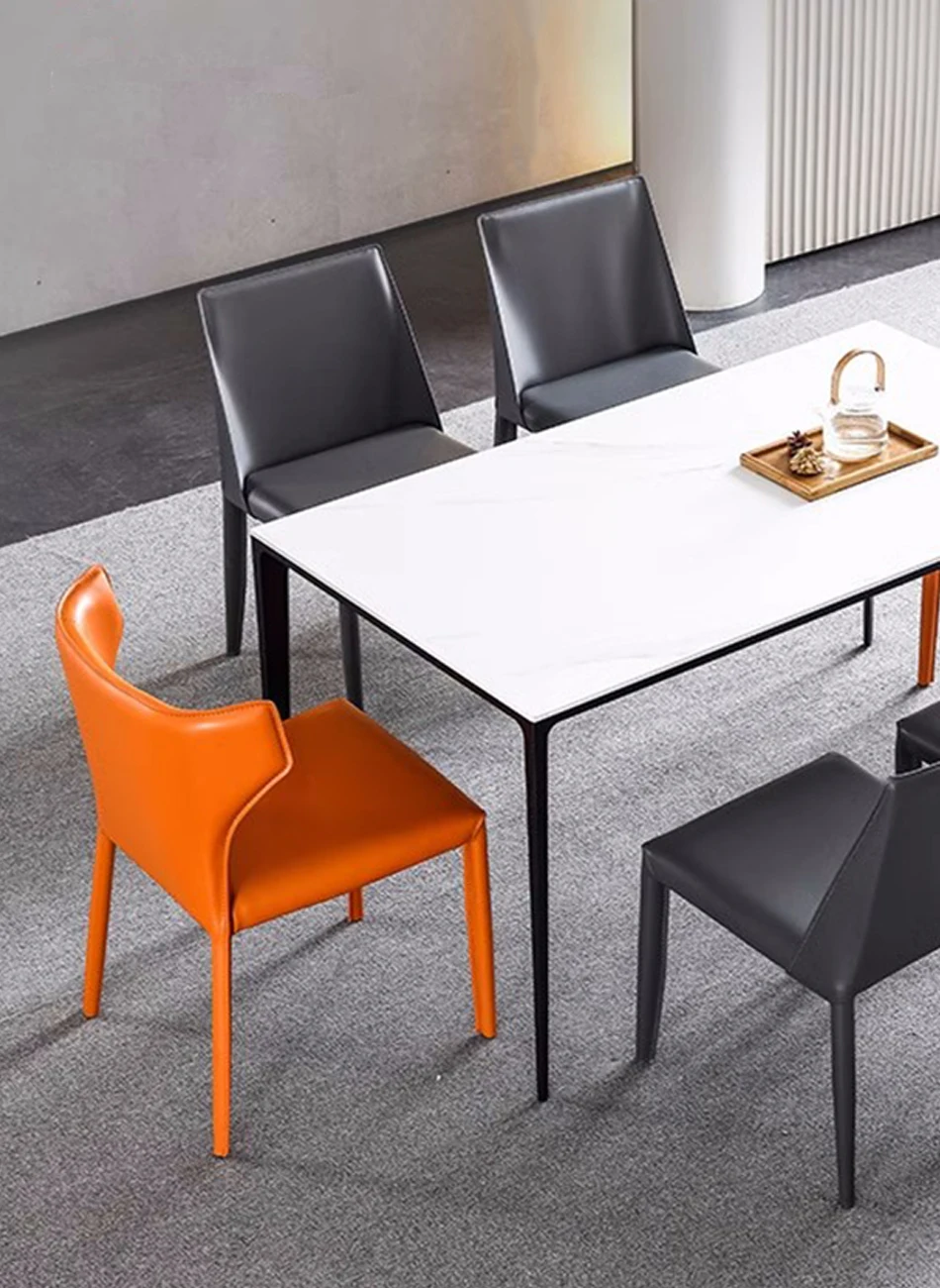 Dinning Table Set Classic 4/6 Seat Modern marble Top Metal Leg And Upholstered Pu Chair Dining Table Set