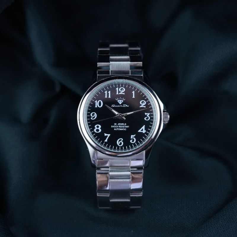 

Shanghai Diamond Brand Watch Fully Automatic Mechanical Watch Roman Numbers Casual Through The Bottom Leather Men's Watch