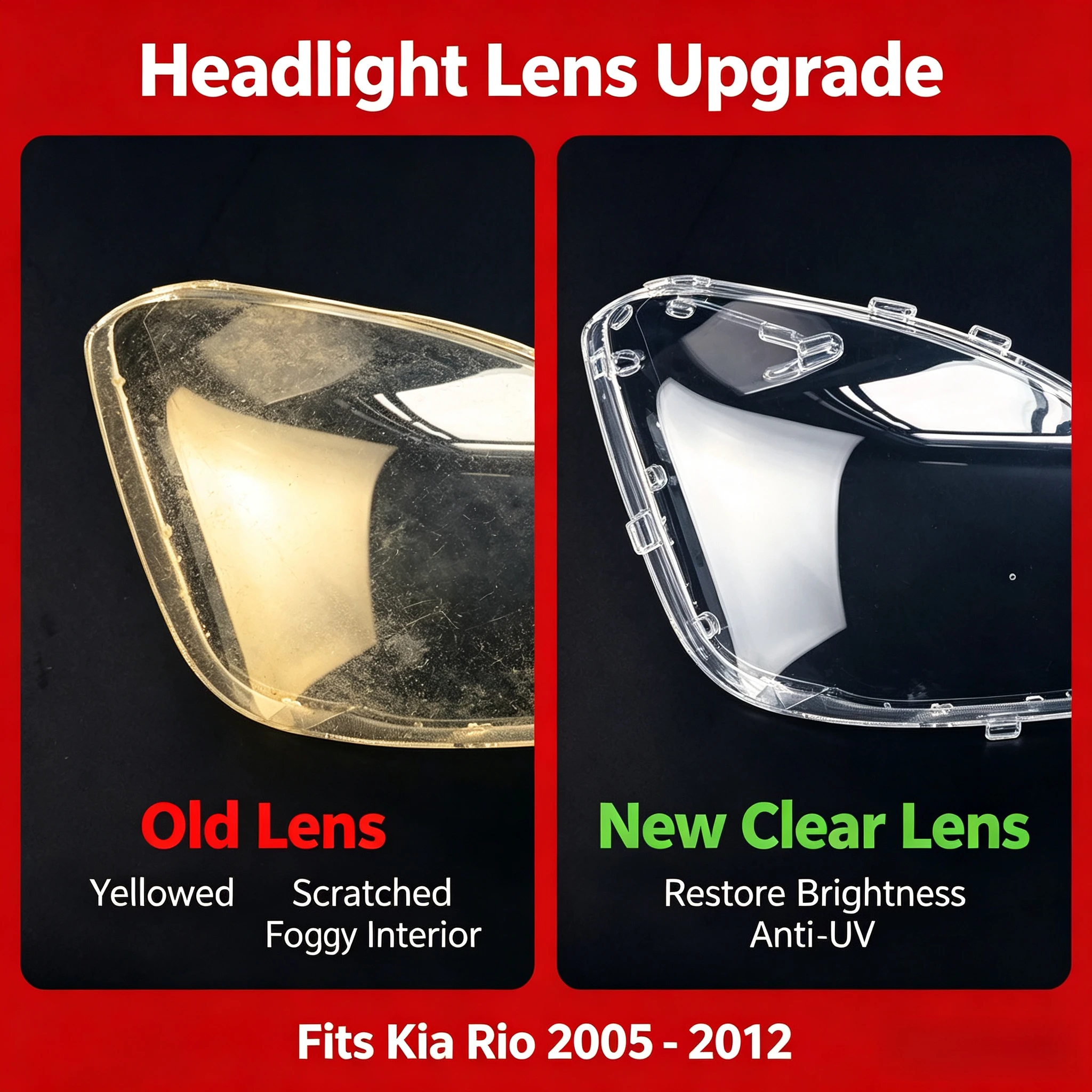 Moggic Headlight Lens Cover Compatible With Kia Rio 2017 2018 2019 2020 LX EX S Sedan Hatchback Left Right Side Replacement