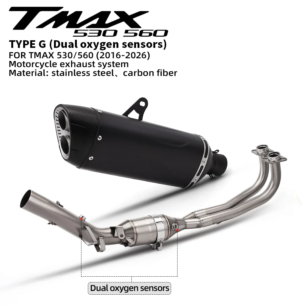 

Motorcycle Exhaust for Tmax530 Tmax560 Stainless Steel Exhaust System Dual Oxygen Sensor Front Link Pipe Exhaust