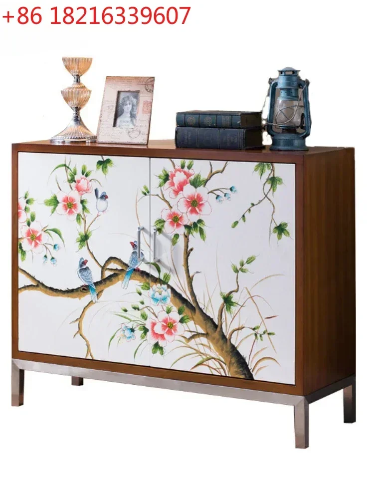 Living Room Furniture High-Grade Painted Curio Cabinet Solid Wood Locker Sideboard Cabinet