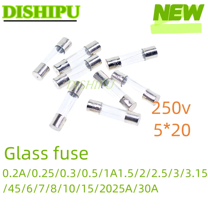 100 PCS glass insurance tube 5 * 20 fuse a1. 0.2 A / 0.25/0.3/0.5/1 5/2/2. 5/3/3. 15/45/6/7 8/10/15/2025 A / 30 A 5x20mm