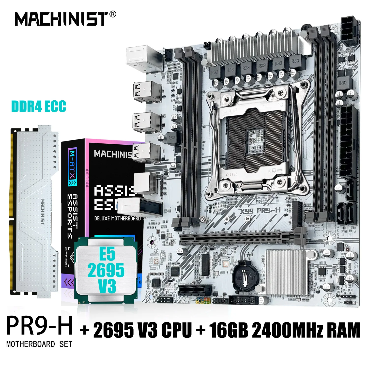 

MACHINIST PR9-H X99 kit Motherboard LGA 2011-3 Intel Xeon E5 2660 V3 CPU Set With 16GB DDR4 ECC Memory Combo NVME M.2 SATA M-ATX