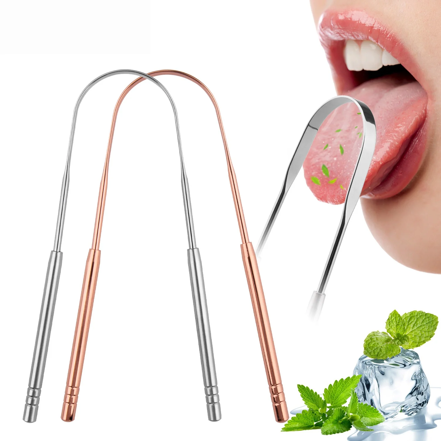 Rascador de lengua con mango antideslizante en forma de U, limpiador de revestimiento de lengua reutilizable de acero inoxidable, herramientas de cuidado de higiene bucal para aliento fresco, 1 ud.