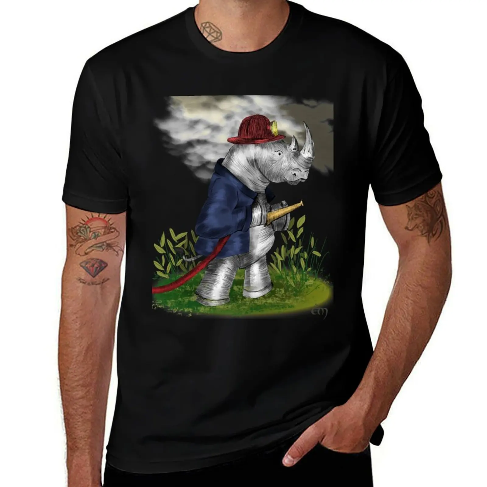 

The Rhinoceros firefighter T-Shirt kawaii clothes blue archive cute clothes black t-shirts for men