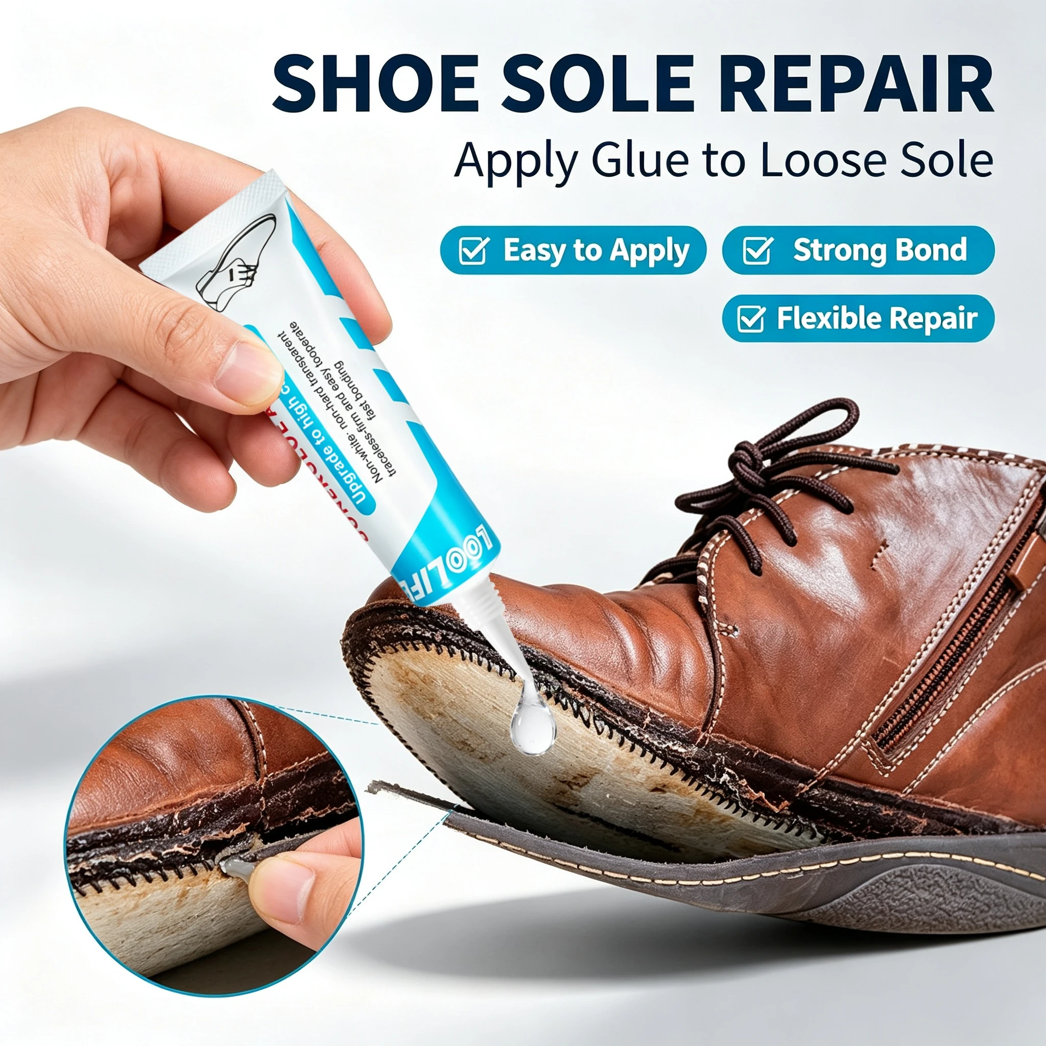 60ml Super Shoe Repair Glue, Transparent and Flexible, Does Not Harden, Waterproof and Highly Adhesive, Suitable for Repairing Leather, Rubber, Sports Shoes, Boots, and Other Footwear