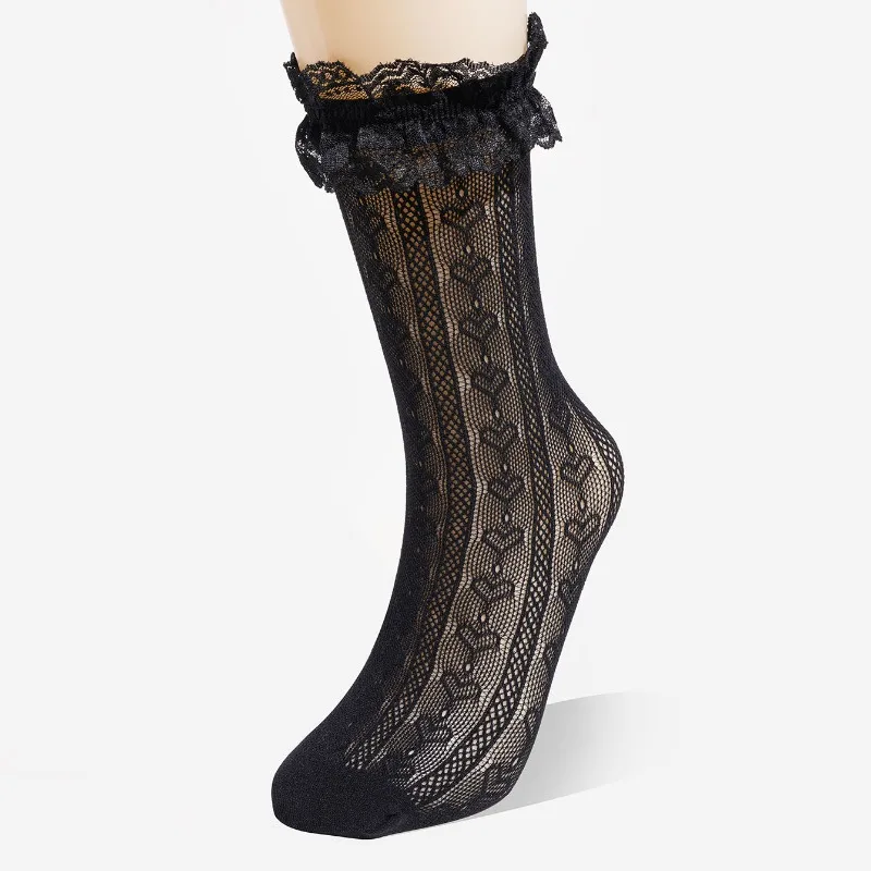 Korean Spring/Summer Thin LolitaLaceLaceSocks with High ElasticityBreathabilitySweat AbsorptionStretchableFashionable Mid Socks