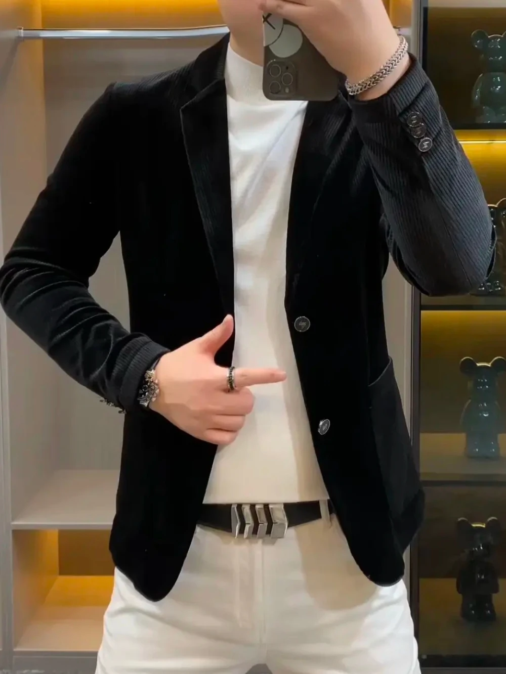 

Высококачественный модный повседневный мужской костюм в полоску, осенне-зимняя новинка, стильный, премиум-класса, легкий, роскошный