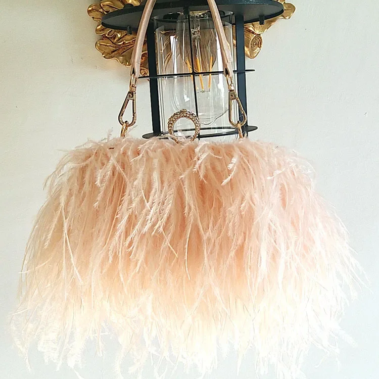 GWPPDMY Luxury Ostrich Feather Party Evening Clutch Bag Women Wedding Purses and Handbags Small Shoulder Chain Bag Designer Bag