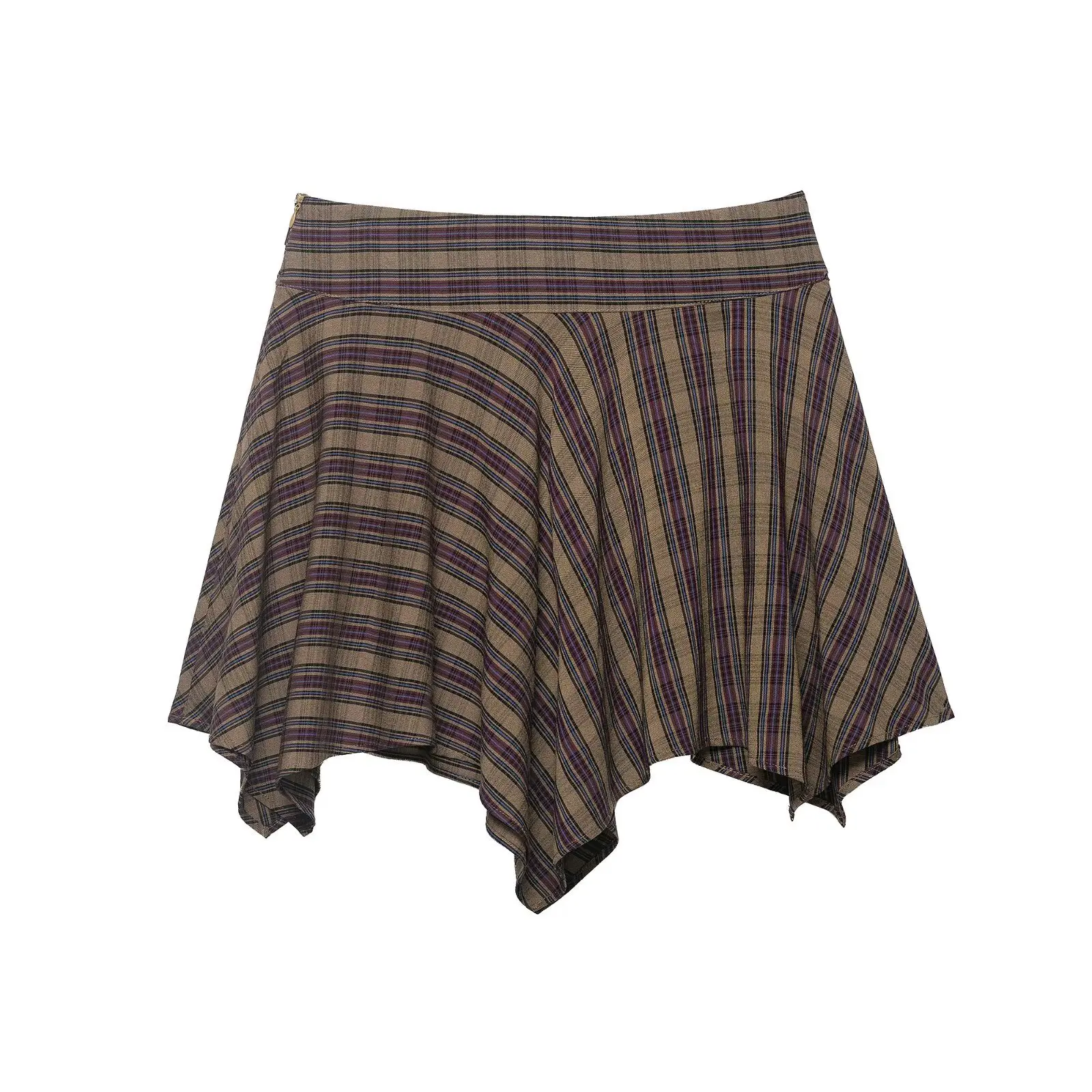 Women's Fashionable Strappy Plaid Mini Skirt   7T2F