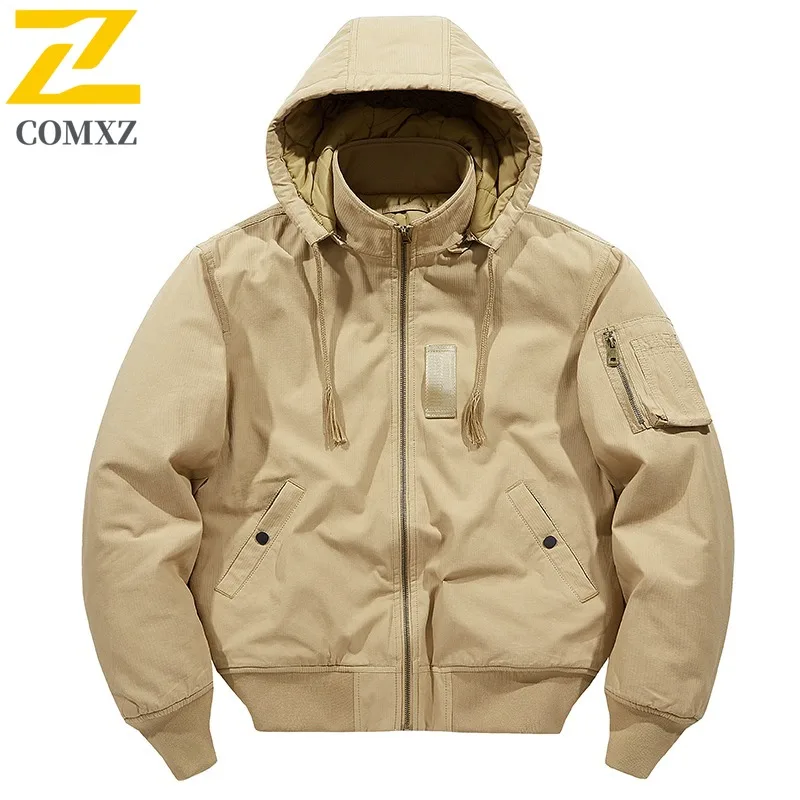

COMXZ 2025 Men Flight Jacket Cotton Thick Loose Fit Trendy American Workwear Padded Top Casual Autumn Winter Fashion windbreaker