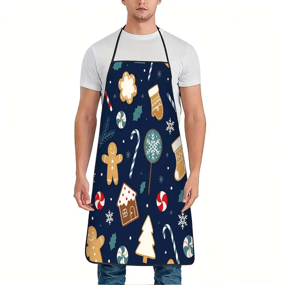 1pc of a Christmas-Themed Apron Featuring a Gingerbread Design, Made from Durable And Easy-To-Clean Polyester, with an Adjustabl
