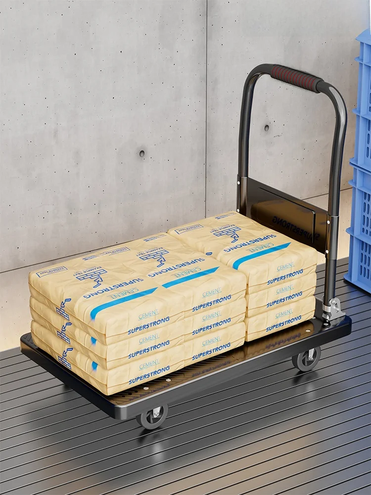 multi-functional-hand-pulled-four-wheel-flatbed-material-handling-cart-warehouse-goods-moving-vehicle-stackable-hand-truck