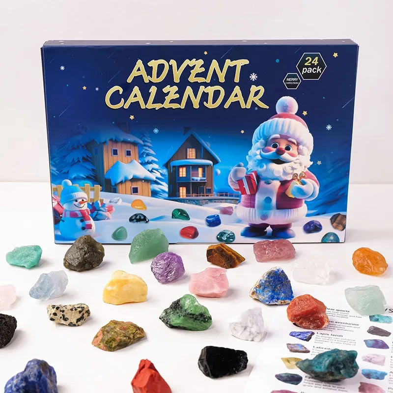 

24pcs Christmas Advent Calendar Crystal Mineral Gift Box Rock Stone Collections Pebbles Polished Gravel Raw Crystal Chakra Stone