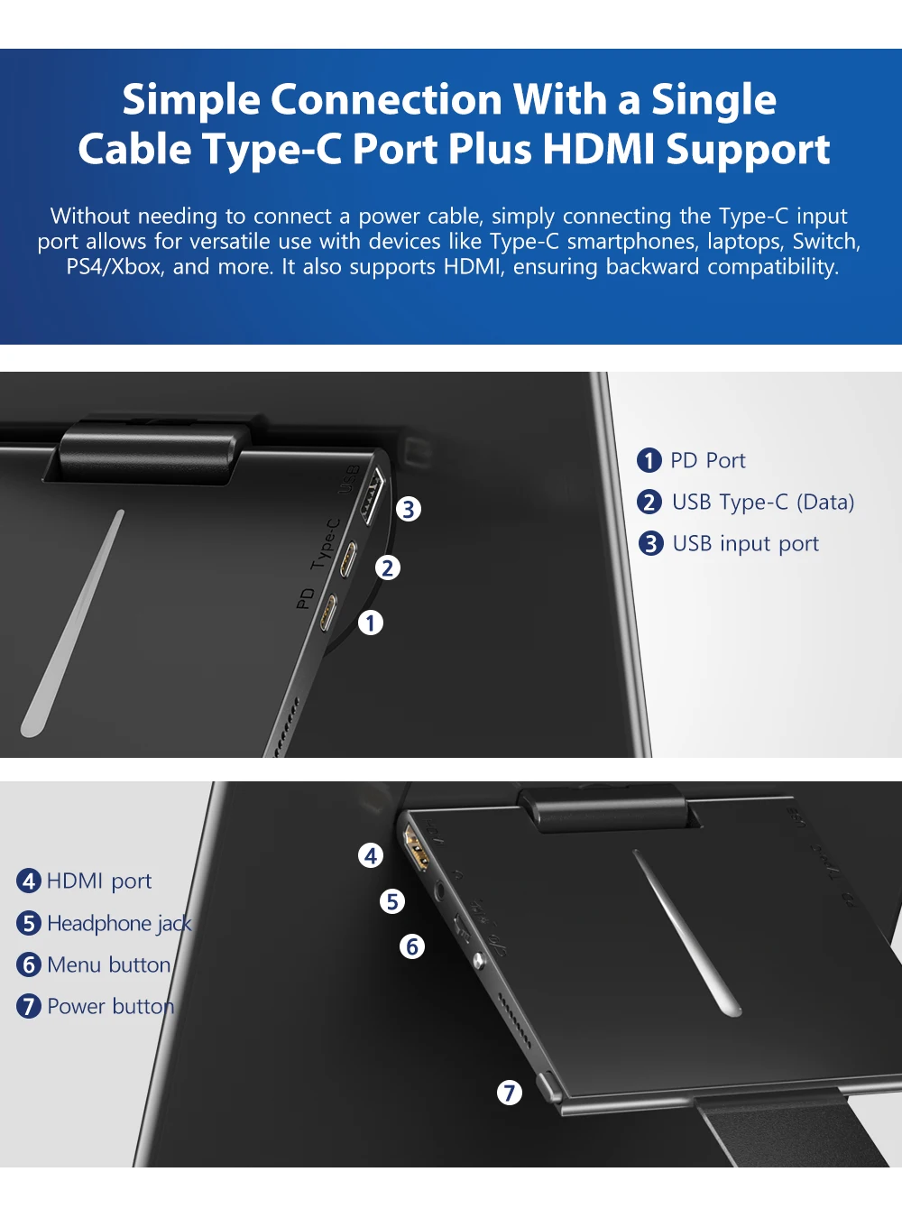 Monitor portátil com tela sensível ao toque Uperfect Unify Y de 15,6 polegadas FHD 1080P IPS com suporte ajustável 2000: 1 USB C HDMI HDR Diapay externo Alto-falante com luz ambiente integrado